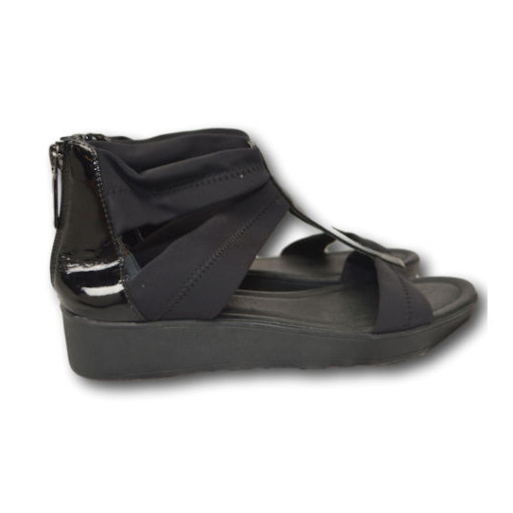 Donald J Pliner Women's Black Stretch Leather Sandals Size 9 NWOB Zip Back